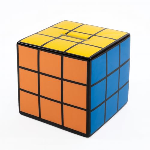 Hucha Decorativa Juego de Cubo, Cerámica, Diseño Cubo de Colores, 11x11x11 cm