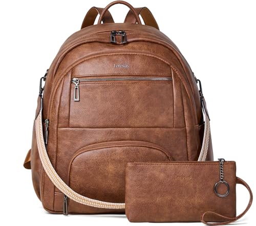 Leresas 35L Backpack Purse for Women Men Large Travel Backpack for Work College Back Pack Bag Vegan Leather Fashion Brown