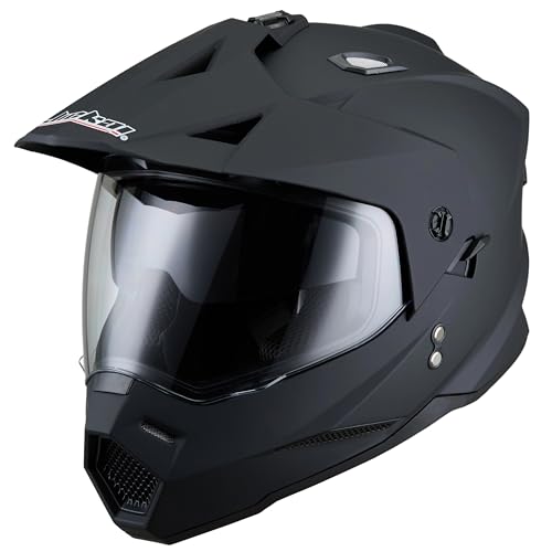 Oubaiya Motorcycle Full Face Helmet, Flip Up Motorbike Helmet with Double Sun Visor, Motorcycle Motocross Helmet for Adults Men and Women, DOT/ECE Approved (Matte Black, M)