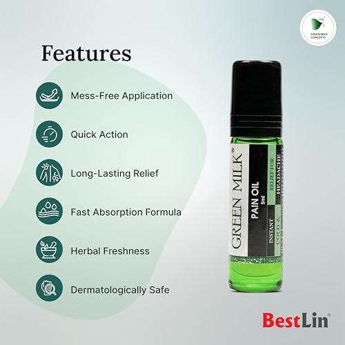 Image of Green Milk Pain Oil | Ayurvedic Pain Relief Oil | Natural Herbal Massage for Arthritis, Back Pain, Knee Pain, Muscle Pain & Joint Stiffness - 5ml Pack of 6