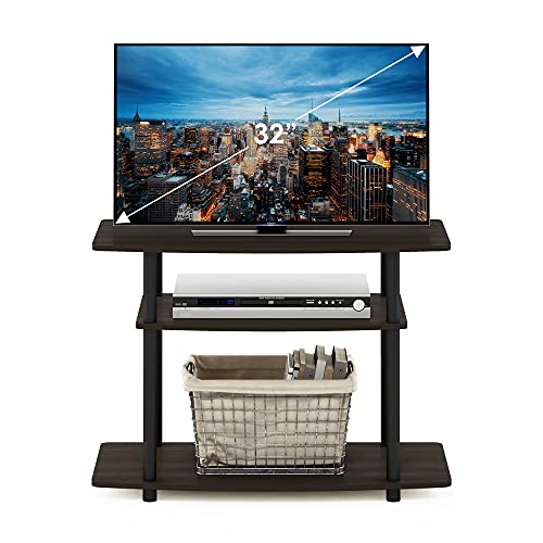 Image of Furinno Turn-N-Tube No Tools 3-Tier Entertainment Center TV Stand for TV up to 32 Inch, Plastic Round Tubes, Dark Brown /Black
