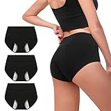 Walifrey Period Underwear for Women, High Waisted Panties Leakproof Postpartum Cotton Briefs 3 Pack Black M