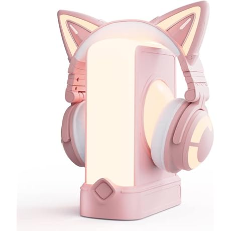 YOWU RGB Cat Ear Gaming Headphones with RGB Lights, White Pink Headphone...