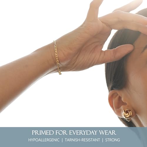 KISPER 18K Gold Plated 925 Sterling Silver Chain Bracelets for Women, Waterproof Tarnish Resistant, Curb/Rope/Figaro/Mariner Link Bracelet, 6.5, 7, 8, 9 Inch4