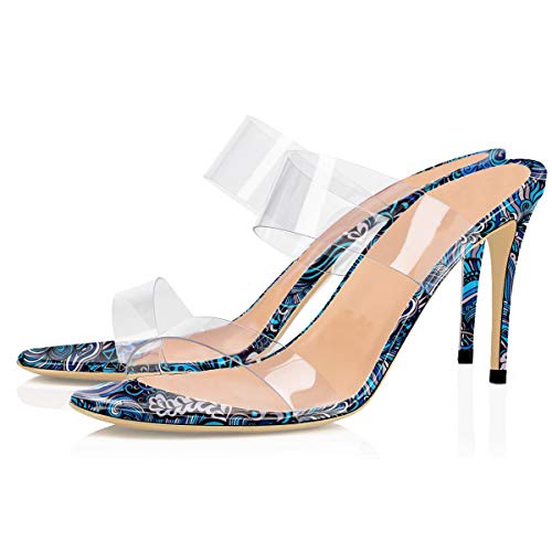 YODEKS Clear Slip On High Heels Sandals Sexy Open Toe Setiletto Heeled Shoes Double Straps High Heel Mules Slide Slipper 8cm Transparent Sandals2