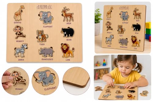 Image of Wooden Name Puzzle for Toddlers 2+ Years | Montessori Letter Matching & Name Recognition Learning Toy | Alphabet Educational Puzzle for Preschool Boys & Girls