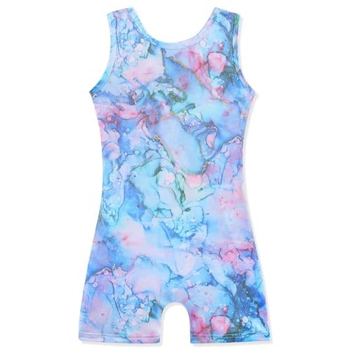 HOZIY Gymnastics Leotards for Girls with Shorts Toddlers Biketards Rainbow Unicorn Dinosaur Mermaid Leopard Flower Galaxy 1-2T Marble Green Purple Pink