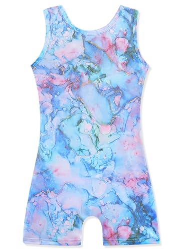 Image of HOZIY Gymnastics Leotards for Girls with Shorts Toddlers Biketards Rainbow Unicorn Dinosaur Mermaid Leopard Flower Galaxy