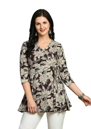 Image of feranoid Floral Print Angrakha 3 Sleeves Flared Kurti