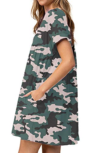 Image of Jayscreate Women's Baby Doll Dress Summer Casual Tunic Pleated Flowy Swing Short Sleeve Black V Neck Mini Dress