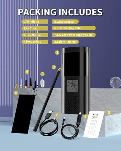 TEMOLA Compresor Aire Coche, Inflador Ruedas Coche Con Luz Led, Compresor Aire Portatil Accesorios de Coche, Inflador Bicicletas Con ManóMetro Para Coche Bicicleta