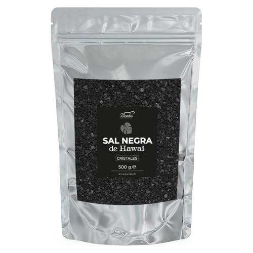 Sal Negra de Hawai Bembo 500 g – Sal decorativo para tus platos de pescado, huevos y carnes – Rico en carbón activado natural – (Sal Negra 500 g)