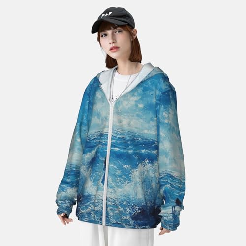 UPF 50+ Sun Protection Hoodie Long Sleeve Blue Ocean Sea Sun Shirt Rash Guard Fishing Shirts for Men 5