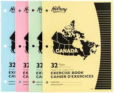 Hilroy Canada Stitched Exercise Book, 32 Pages/16 Sheets, 4-Pack (12692) | 7mm Ruled with Margin, 3-Hole Punched, Assorted Colours - View 3
