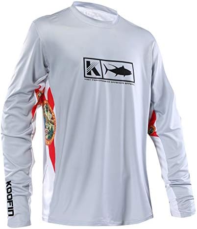 KOOFIN GEAR Performance Fishing Shirt Vented Long Sleeve Sunblock Shirt with Mesh, Grey,L