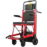 VOCIC AY04 Elektrischer Treppensteiger Rollstuhl bis 220KG mit Gummikette, Elektrische Treppenhilfe Rollstühle Faltbar, Treppenlift Medizinische Rettungstrage mit LED Licht für Senioren, Rot