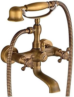 バスタブ用蛇口 デュアルハンドル ハンドヘルドバスシャワーミキサータップ ハンドシャワー付き 壁取り付け 回転式吐水口 浴槽シンク用ミキサー蛇口 アンティーク真鍮 B、ローマ A、アンティーク真鍮 a