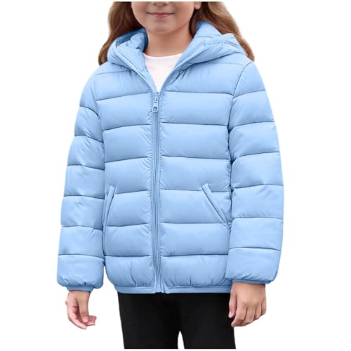 duxyoz Kids Winter Coat Girls Boys - Lightweight Packable Hooded Puffer Jacket,Windproof Warm Padded Quilted Coat for School Outdoor Activities (UK, Age, 10 Years, 11 Years, Regular, A Blue)