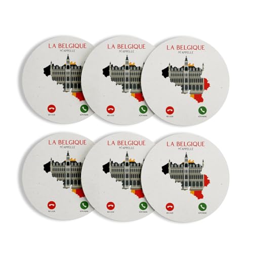 sous Verre Ronds Base Liège- La Belgique m'appelle Voyage Patrimoine Culture - Lot de 6 (95 x 95 mm)