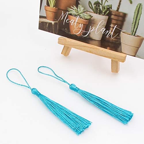 Image of VAPKER 100 Pieces Light Blue Color 13cm /5-Inch Silky Handmade Soft Tassels Floss Bookmark Tassels with 2-Inch Cord Loop for Jewelry Making, DIY Projects, Bookmarks