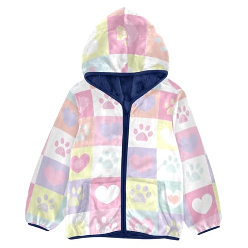 Plaid Pastel Hearts and Paws Girls Fleece Jacket Girls Fall Jacket Girls Zip Up Hoodie Girls Sherpa Jacket 2-10T