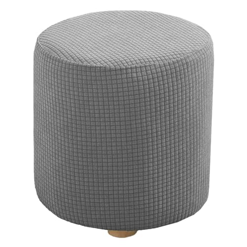 HYGPP Round Ottoman Covers Slipcover Stretch Small/Large Footstool Protector Covers Stool Ottoman Covers Stretch with Elastic Bottom(Gray,16x16IN)