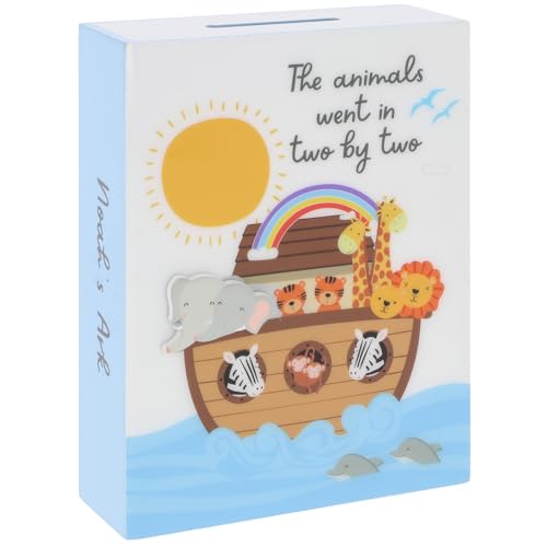 Shudehill Giftware Noah’s Ark Wooden Money Box – Decorative Nursery Savings Box with Animal Design – Baby Gift Keepsake