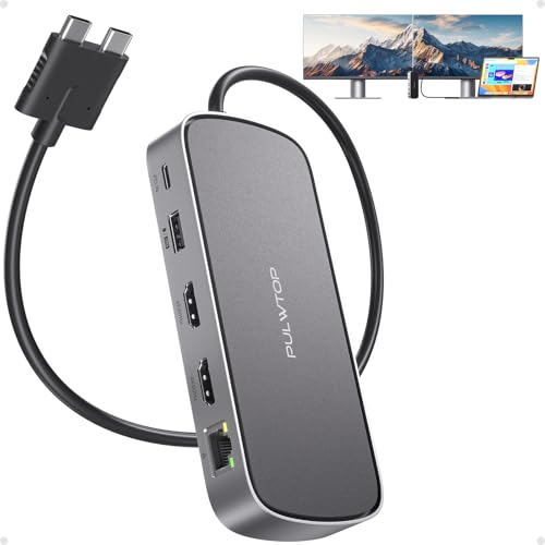 PULWTOP MacBook Dockingstation Dual Monitor 4K@60Hz für MacBook Pro/Air M5/M4/M3 Pro & Max Dockingstation 2 monitore mit 2 HDMI Anschlüssen PD Ethernet USB A/C 10 Gbit/s SD/TF USB 2.0