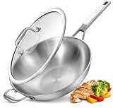 Inqibee 13 Inch Stainless Steel Wok with Lid, Detachable Handle