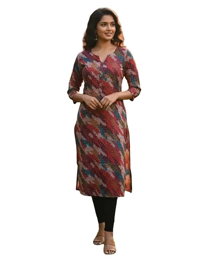 Women’s Modal Silk Multi Color Straight Kurti Ethnic Kurta | 3/4th Sleeve | Sizes S–2XL (in, Alpha, 2XL, Regular) Multicolour