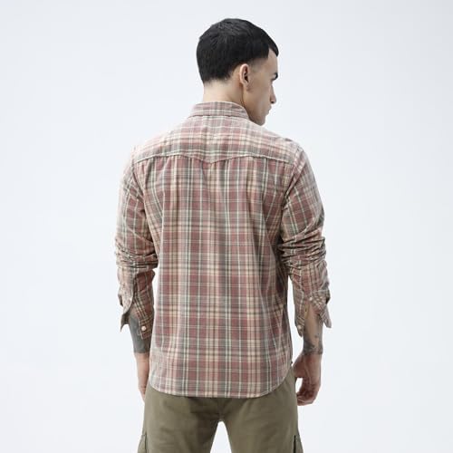 Image of BASICS 100% Cotton Checked Shirt for Men | Slim Fit | Everyday Smart Casual Wear | Full Sleeve