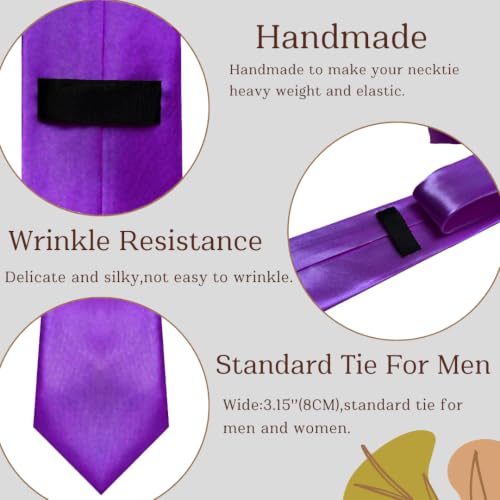 Image of WOXVM Men's Ties Classic Solid Satin Tie Pure Color 3.15 inch Mens Necktie, Premium Formal Black Ties For Men Business & Wedding