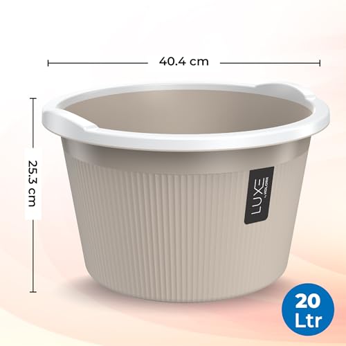 Image of KOLORR Luxe Bathroom Set (Bucket 20L x 1) + (Mug 1.5L x 1) + (Luxe Patla x 1) + (20L Tub x 1)|Sturdy and Durable |Lightweight| Easy to Clean and Attractive Design|Pack of 4| Sand Stone