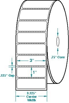24 rolls of 3" Wide x 1" High Direct Thermal Compatible Labels for ZEBRA QL320, QL420, QLn320, QLn420, ZQ620 and ZQ630 Mobile Printers, 3/4" core, 2 3/8" Diameter, 550/roll, with perf and Timing Marks