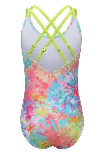 Image of Moon Tree Girls One Piece Swimsuits, Adjustable Double Straps Bathing Suits for Kids Girls Hawaiian Swimwear 3-16 Years