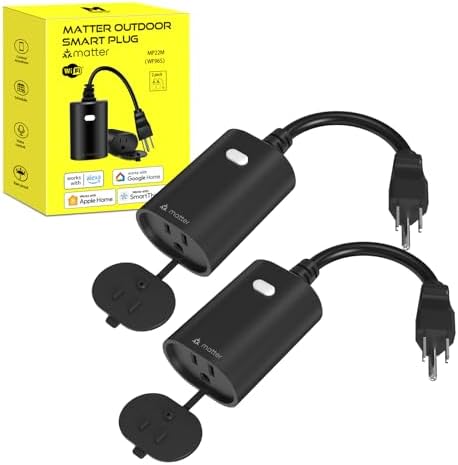 Minoston Matter Outdoor Smart Plug, WiFi Heavy Duty Plug-in Outlet IP65 Waterproof, Compatible with Alexa, Apple Home, SmartThings, Google Home, Smart Life, 2.4Ghz Wi-Fi, 2 Pack (MP22M)