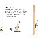  Wunderpixel® Holzbild Zeit-hab-Hase - 15x15x2cm zum Hinstellen/Aufhängen, echter Fotodruck mit Spruch auf Holz - schwarz-weißes Wand-Bild Aufsteller zur Dekoration im Büro/Zuhause/als Geschenk