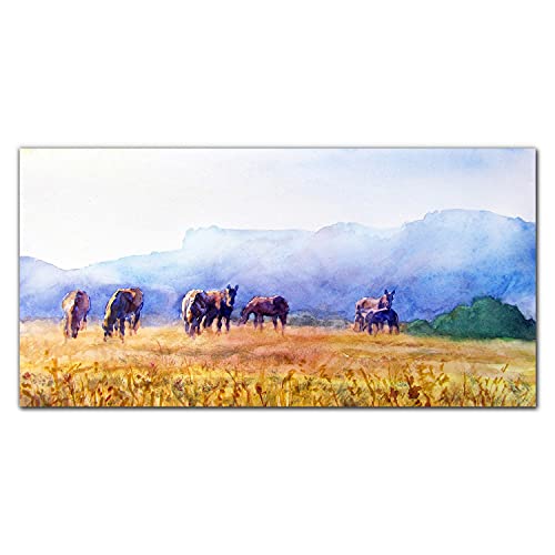Tableau chevaux meadow nature 120x60 cm pour grand salon