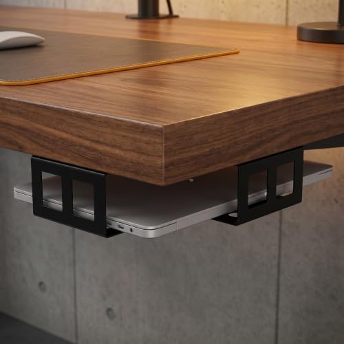 Soporte para Laptop con montaje bajo escritorio y tapetes antideslizantes Eva, 2 juegos, con soportes de hierro resistente para ahorro de espacio, evita deslizamientos y utiliza espacio no usado para oficina y estudio miniatura 6