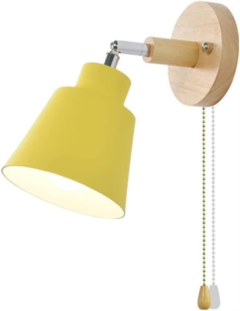 Modern Adjustable Direction Wall Sconce with Pull Cord Chain Switch, Indoor Bedside Wall Light E27 Industrial Wall Lamp for Bedroom Living Room Foyer Hotel(Yellow)