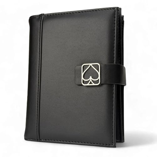 Luck Lab Double Deck Leather Playing Card Case/Holder - Fits Two Decks of Poker or Bridge Size Cards, Notepad and Pen (Black)