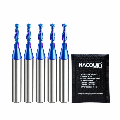 5Pcs Upcut Spiral Ball Nose End Mill 1/8" CNC Router Bit Nano Blue