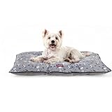 Berkshire Peanuts® Square Dog Bed, Suedemink Fleece Pet Mat with Waterproof & Non-Slip Bottom, Soft Plush Dog Mat for Crate, Couch, or Floor, Machine Washable(Poses & Paws Chateau Grey, Large)