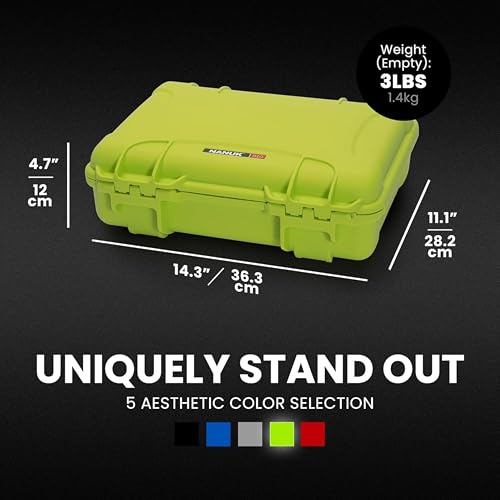 Image of NANUK 910 Hard Case with Customizable Cubed Foam, IP67 Waterproof, Dustproof and Impact Resistant, 14.3 inch x 11.1 inch x 4.7 inch, Rugged Construction for Ultimate Protection, Made in Canada - Lime