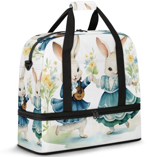 Large Weekender Overnight Bags Animal Cute Rabbit Watercolor Travel Duffel Bag for Women Men Gym Bag With Shoe Compartment Foldie Travel Tote Bag Carry On Personal Item Bag for Travel Gym Sports