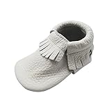 YIHAKIDS Baby Tassel Shoes Soft Leather Sole Infant Kids Crib Toddler First Walkers Moccasins White(size 5,6-12 months/4.9in)