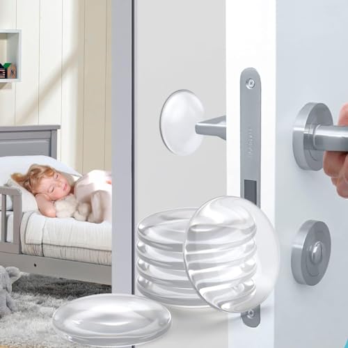 Wall Door Handle Stopper 2" Set. 6 Pieces of Clear Rubber Knob, Round Wall Shield Cushion. Guard Door Bumper Wall Protector Silencer. Self Adhesive