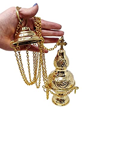 Polished Brass Hanging Incense Burner Orthodox Censer, 8 1/2 Inch #TOP3