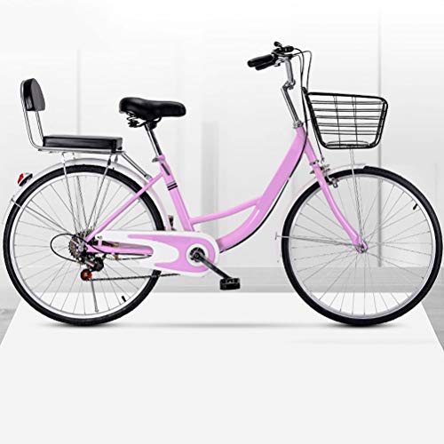 MC.PIG Lady Classic Bike con cesta – Bicicleta de péndulo para mujer de velocidad variable para adultos de 22/24/26 pulgadas para estudiantes macho y hembras (color: rosa, tamaño: 22 pulgadas)