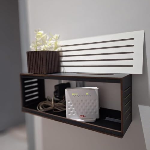 صندوق راوتر أنيق مزود بفتحات تهوية، منظم كابلات مناسب للمكتب والمنزل